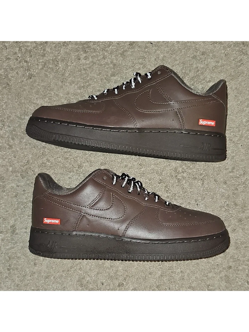 Nike Air Force 1 Low Supreme Brown Leather Sneakers CU9225-200 size 8.5m